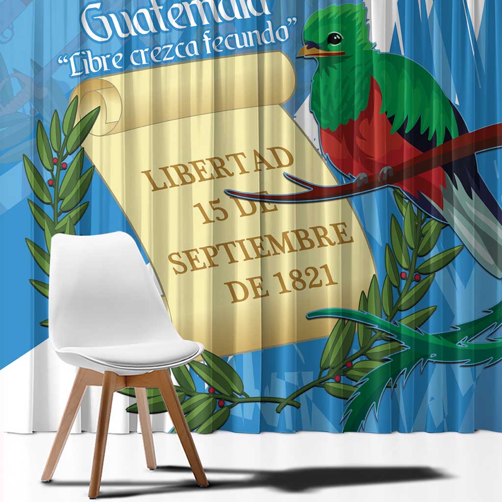 Guatemala Independence Day Window Curtain Coat Of Arms With Resplendent Quetzal Grunge Style - Wonder Print Shop