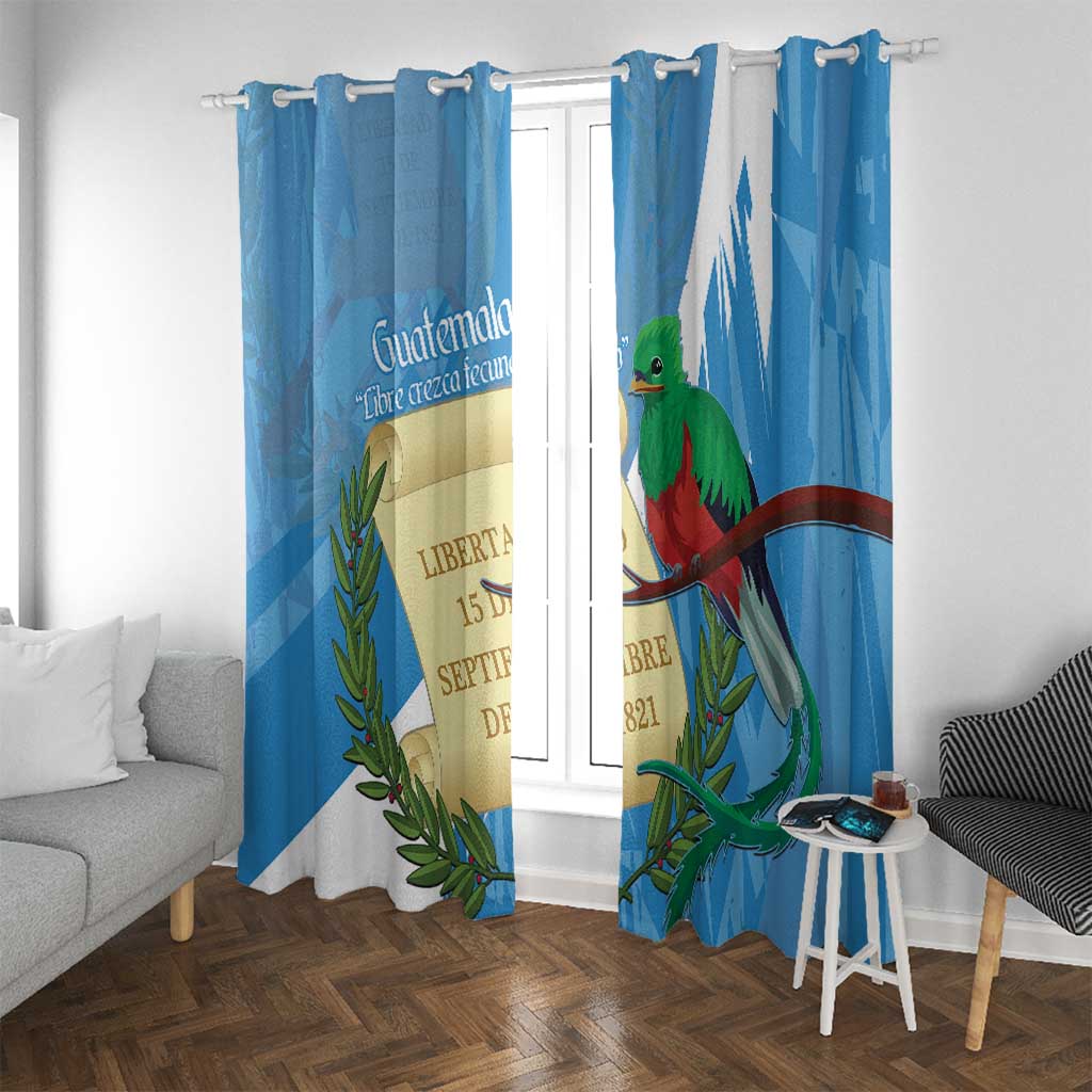 Guatemala Independence Day Window Curtain Coat Of Arms With Resplendent Quetzal Grunge Style - Wonder Print Shop