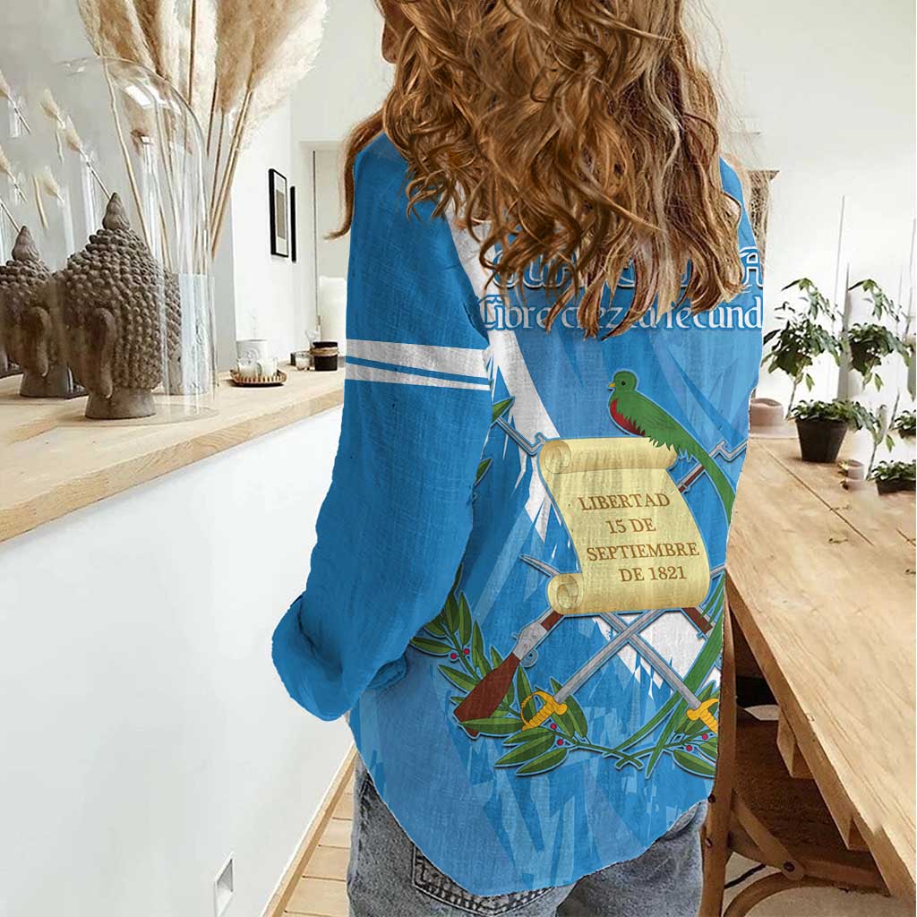 Guatemala Independence Day Women Casual Shirt Coat Of Arms With Resplendent Quetzal Grunge Style - Wonder Print Shop