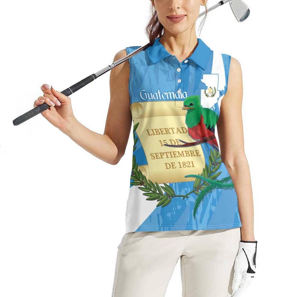 Guatemala Independence Day Women Sleeveless Polo Shirt Coat Of Arms With Resplendent Quetzal Grunge Style - Wonder Print Shop