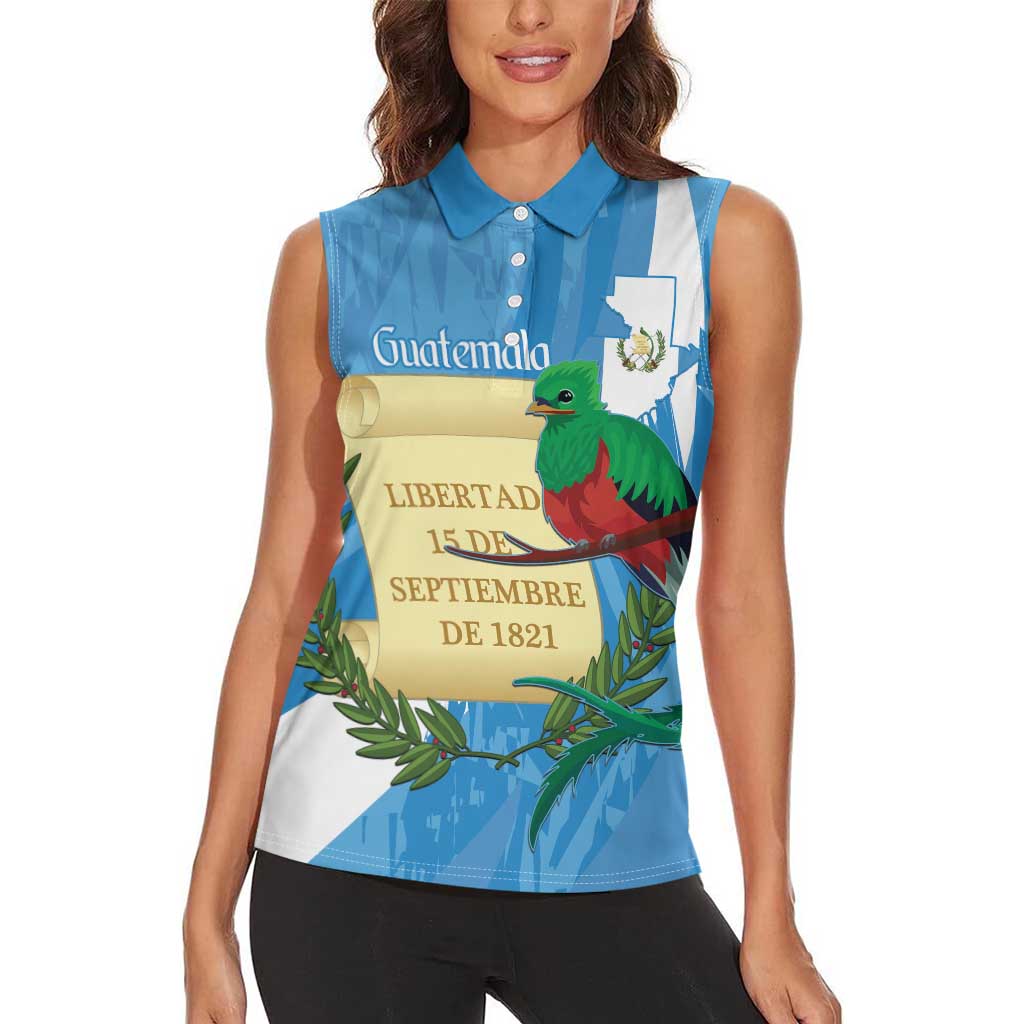 Guatemala Independence Day Women Sleeveless Polo Shirt Coat Of Arms With Resplendent Quetzal Grunge Style - Wonder Print Shop