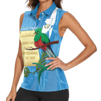 Guatemala Independence Day Women Sleeveless Polo Shirt Coat Of Arms With Resplendent Quetzal Grunge Style - Wonder Print Shop