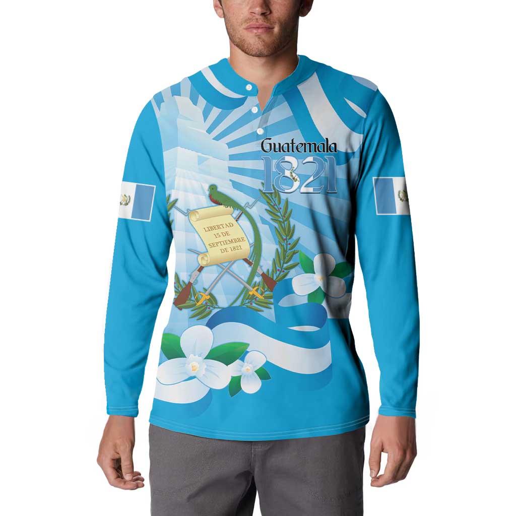 Guatemala Independence Day Button Sweatshirt Since 1821 Coat Of Arms With Tikal - Wonder Print Shop