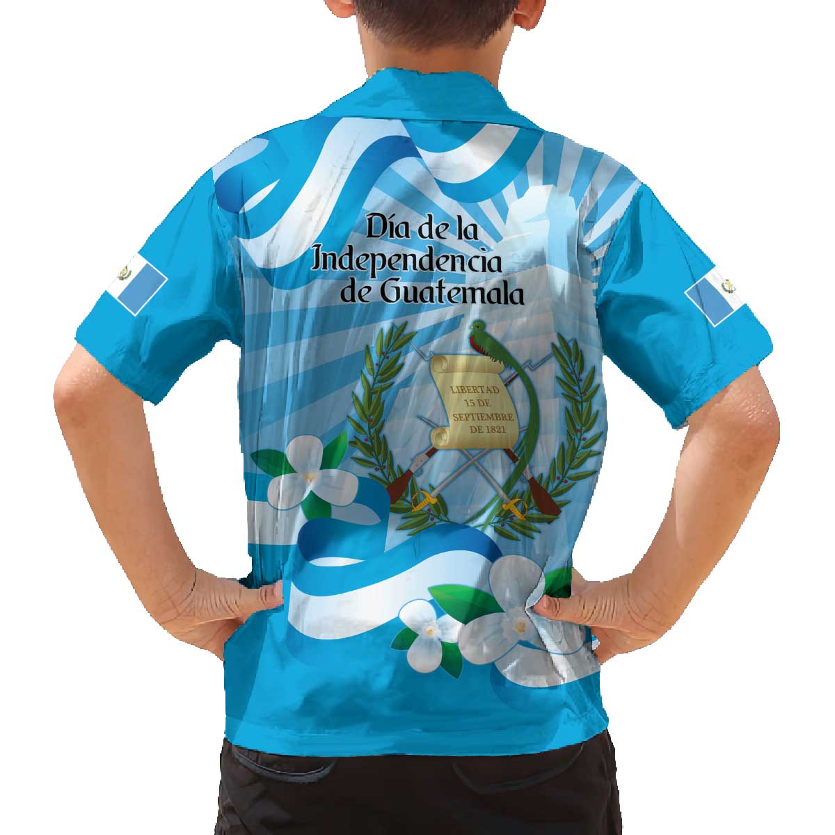 Guatemala Independence Day Family Matching Puletasi and Hawaiian Shirt Since 1821 Coat Of Arms With Tikal - Wonder Print Shop