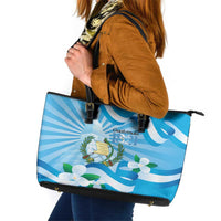 Guatemala Independence Day Leather Tote Bag Since 1821 Coat Of Arms With Tikal - Wonder Print Shop