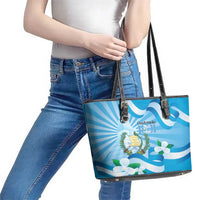 Guatemala Independence Day Leather Tote Bag Since 1821 Coat Of Arms With Tikal - Wonder Print Shop