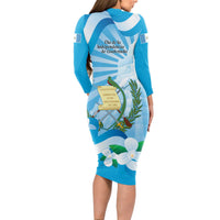 Guatemala Independence Day Long Sleeve Bodycon Dress Since 1821 Coat Of Arms With Tikal - Wonder Print Shop