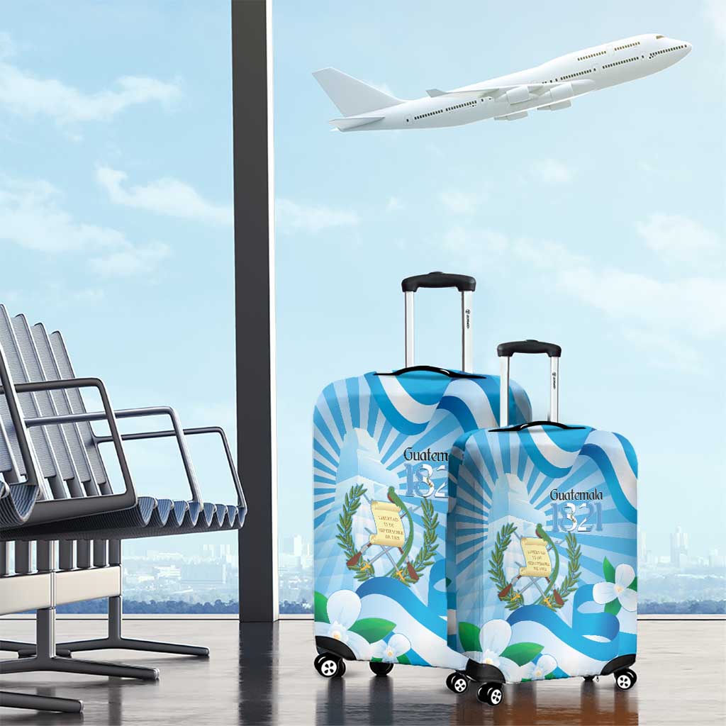 Guatemala Independence Day Luggage Cover Since 1821 Coat Of Arms With Tikal - Wonder Print Shop