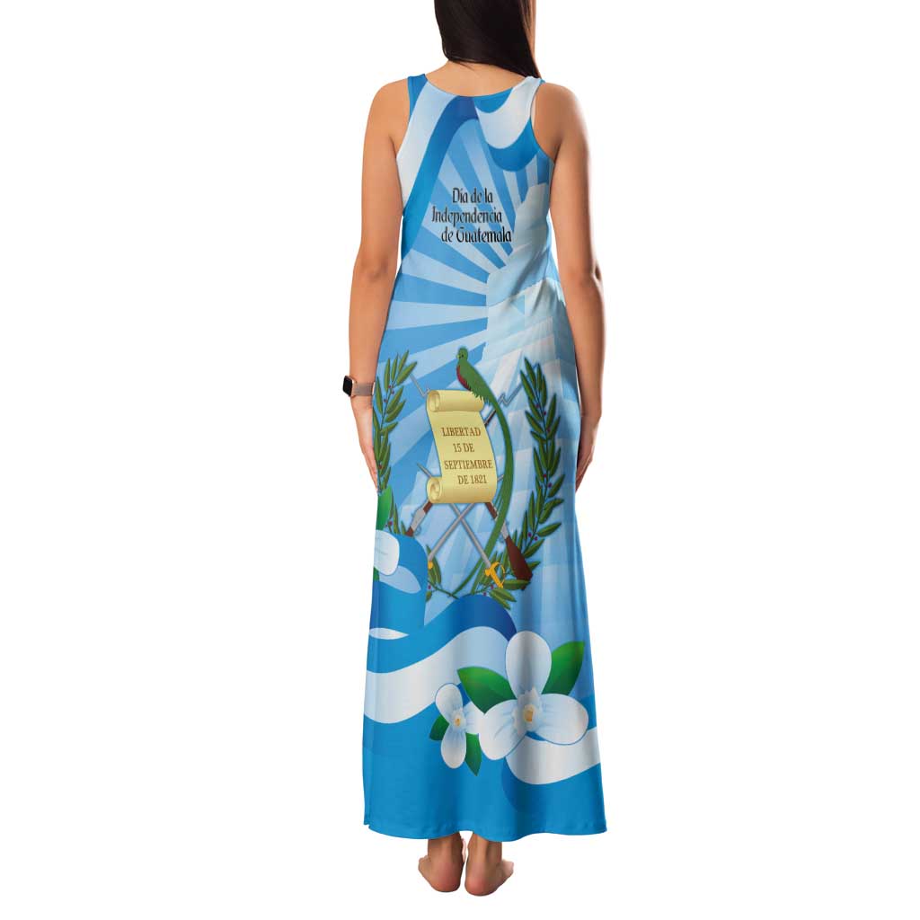 Guatemala Independence Day Tank Maxi Dress Since 1821 Coat Of Arms With Tikal - Wonder Print Shop