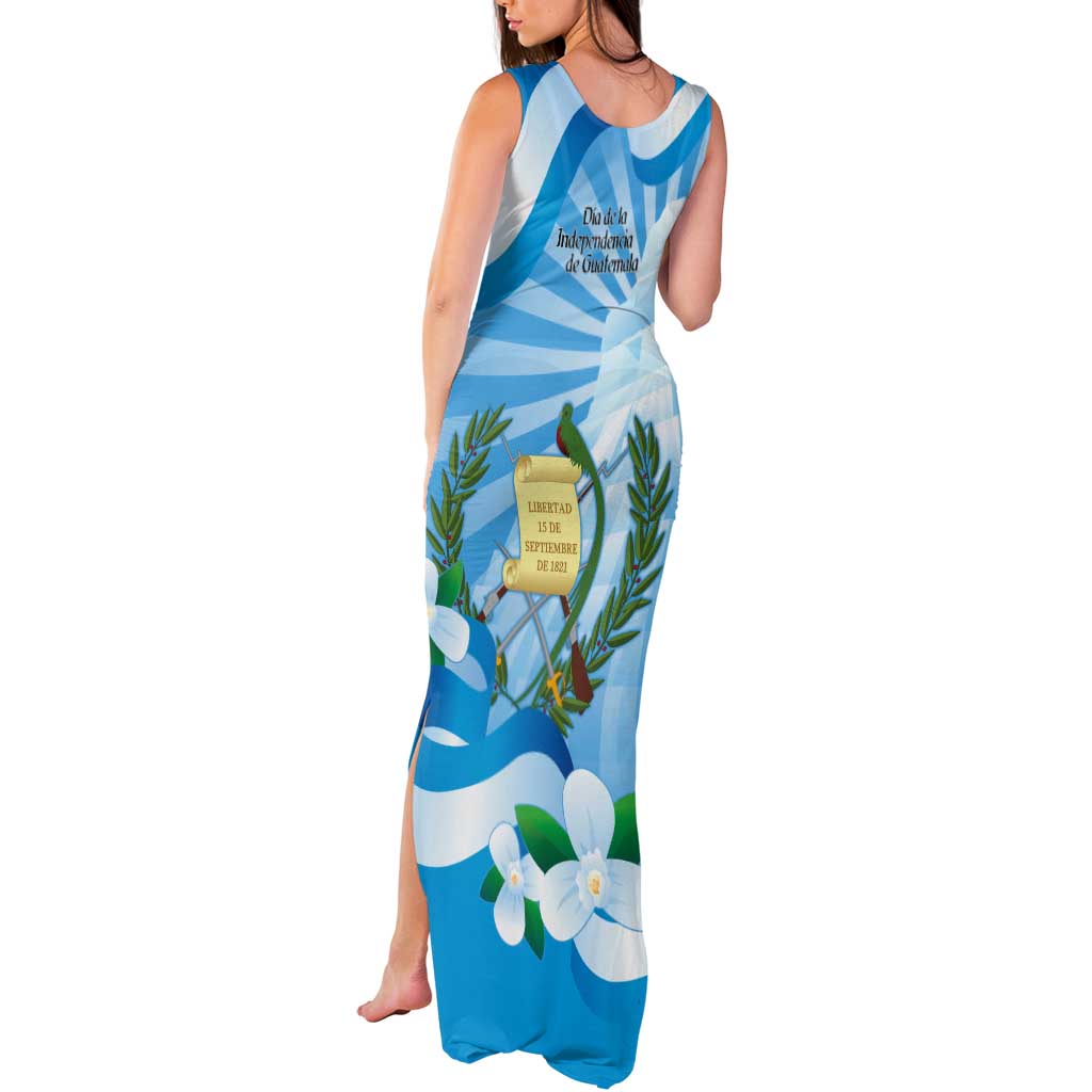 Guatemala Independence Day Tank Maxi Dress Since 1821 Coat Of Arms With Tikal - Wonder Print Shop