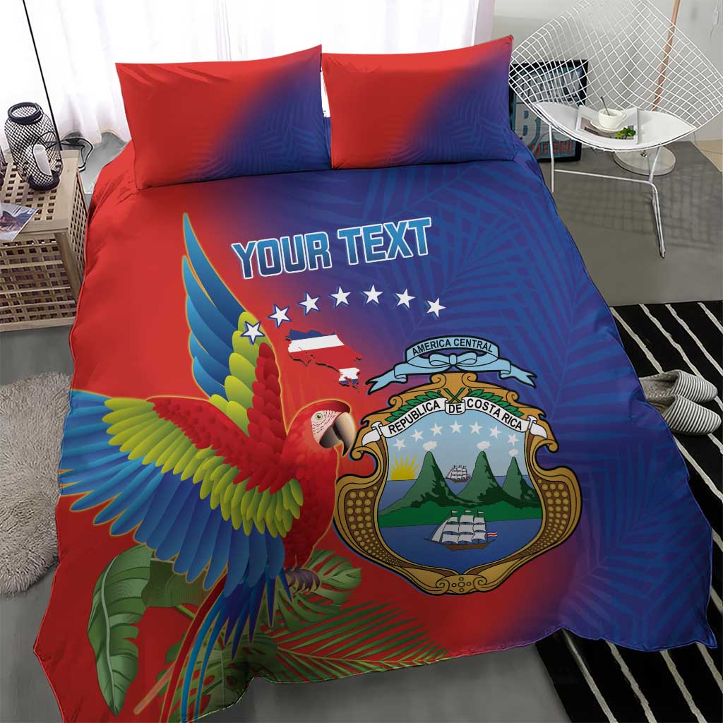 Personalized Costa Rica Independence Day Bedding Set Scarlet Macaw Parrot With Coat Of Arms - Wonder Print Shop