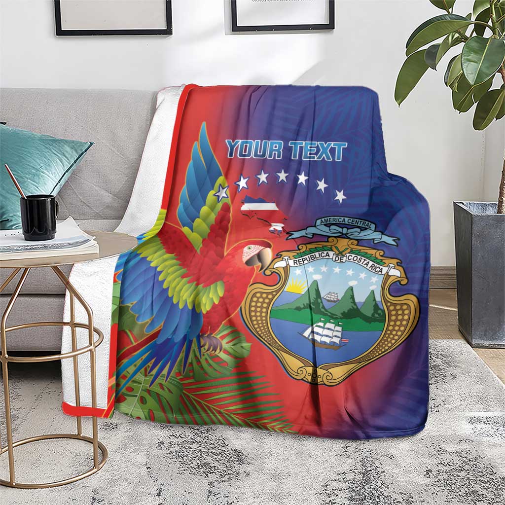 Personalized Costa Rica Independence Day Blanket Scarlet Macaw Parrot With Coat Of Arms