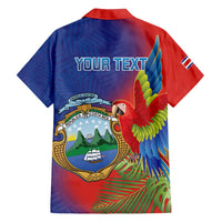 Personalized Costa Rica Independence Day Family Matching Long Sleeve Bodycon Dress and Hawaiian Shirt Scarlet Macaw Parrot With Coat Of Arms - Wonder Print Shop