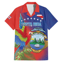 Personalized Costa Rica Independence Day Family Matching Mermaid Dress and Hawaiian Shirt Scarlet Macaw Parrot With Coat Of Arms - Wonder Print Shop
