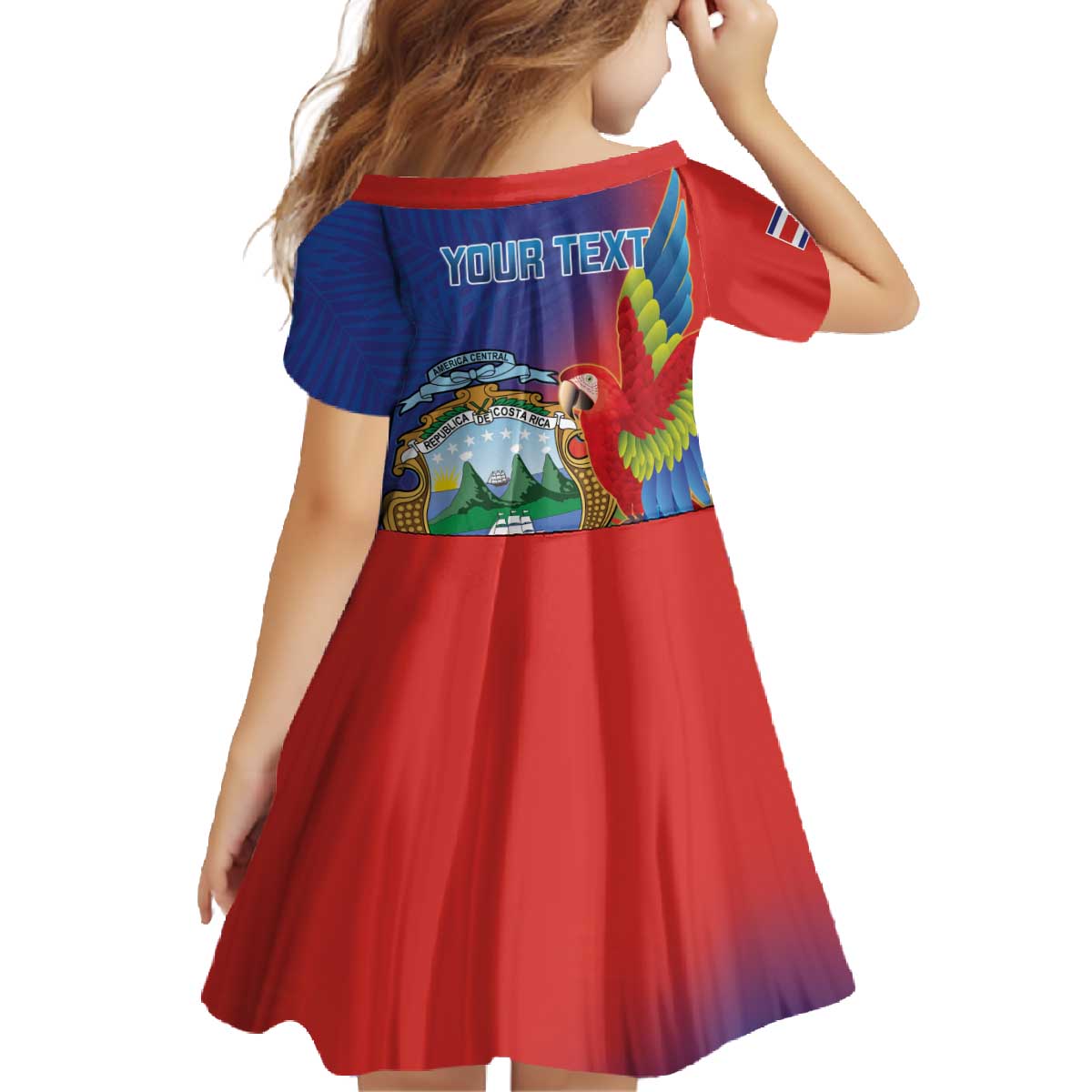 Personalized Costa Rica Independence Day Family Matching Off The Shoulder Long Sleeve Dress and Hawaiian Shirt Scarlet Macaw Parrot With Coat Of Arms - Wonder Print Shop