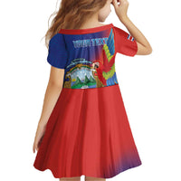 Personalized Costa Rica Independence Day Family Matching Off The Shoulder Long Sleeve Dress and Hawaiian Shirt Scarlet Macaw Parrot With Coat Of Arms - Wonder Print Shop
