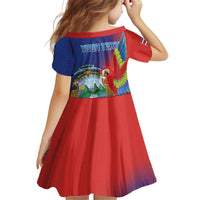 Personalized Costa Rica Independence Day Family Matching Off Shoulder Short Dress and Hawaiian Shirt Scarlet Macaw Parrot With Coat Of Arms - Wonder Print Shop