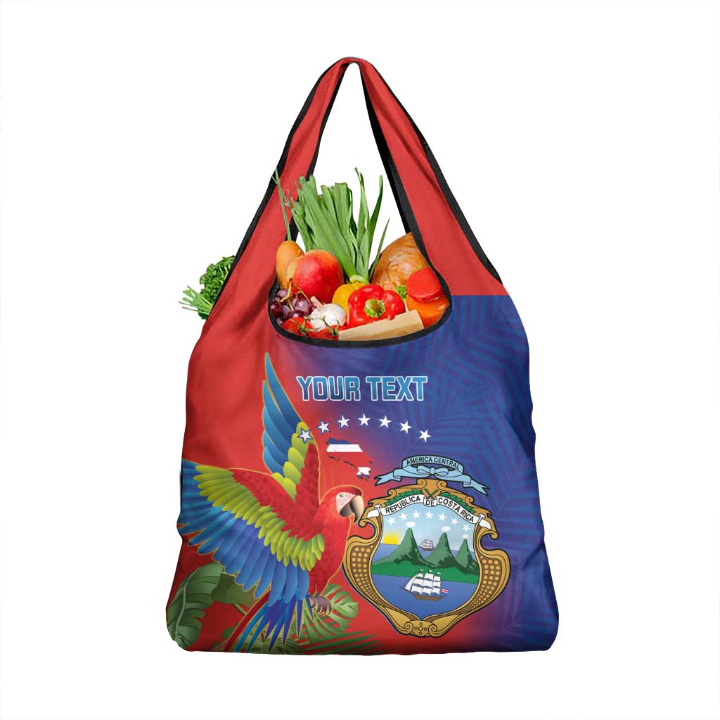Personalized Costa Rica Independence Day Grocery Bag Scarlet Macaw Parrot With Coat Of Arms