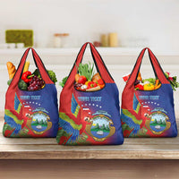 Personalized Costa Rica Independence Day Grocery Bag Scarlet Macaw Parrot With Coat Of Arms