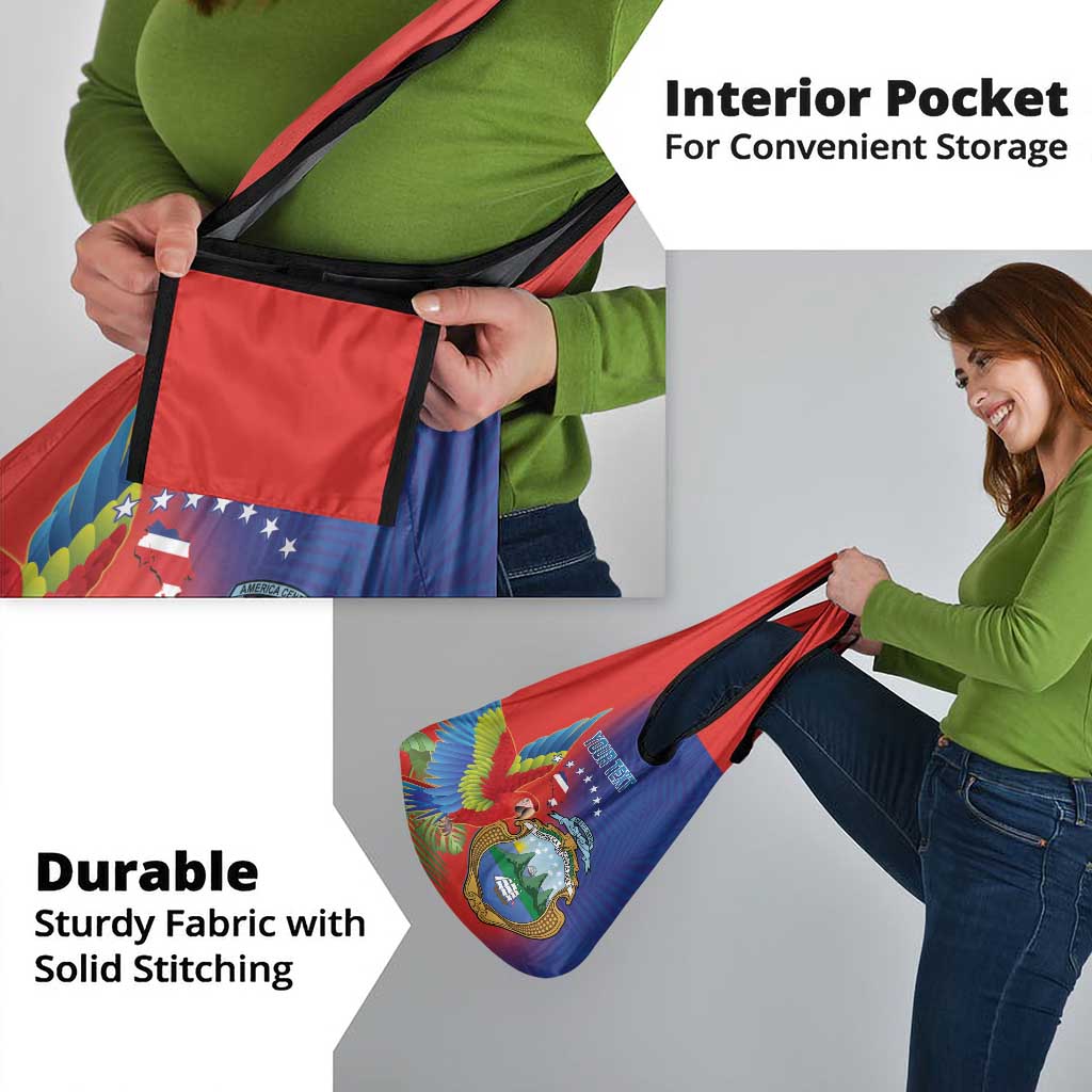 Personalized Costa Rica Independence Day Grocery Bag Scarlet Macaw Parrot With Coat Of Arms