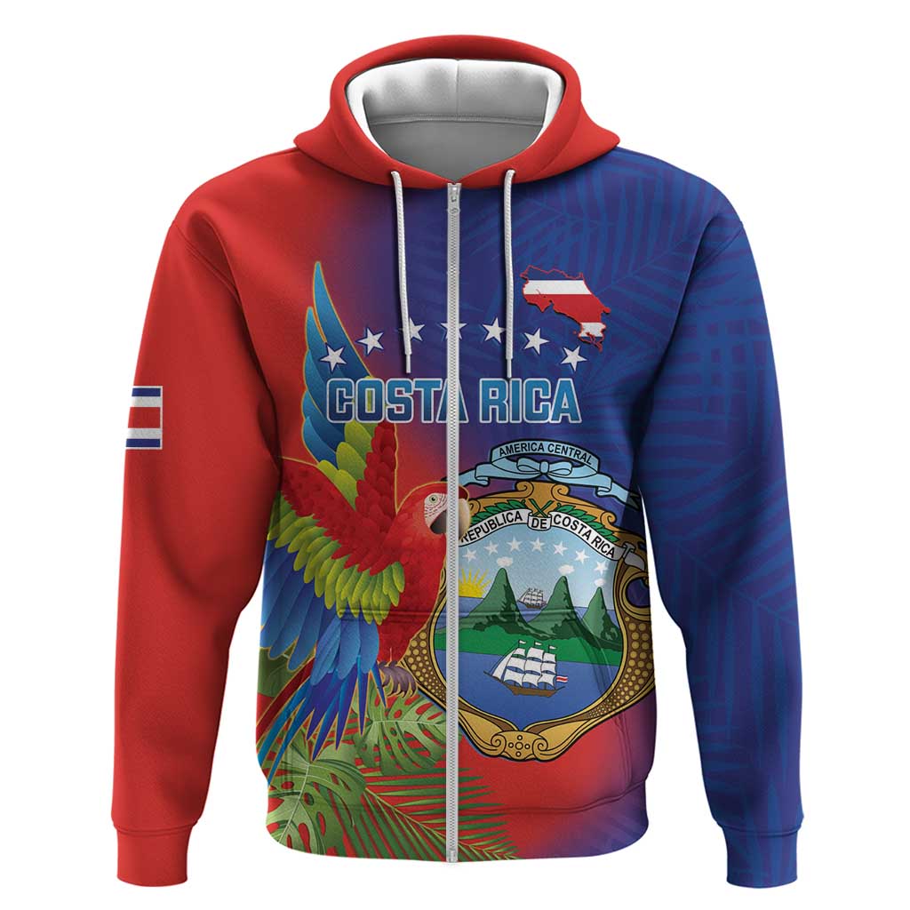 Personalized Costa Rica Independence Day Hoodie Scarlet Macaw Parrot With Coat Of Arms - Wonder Print Shop