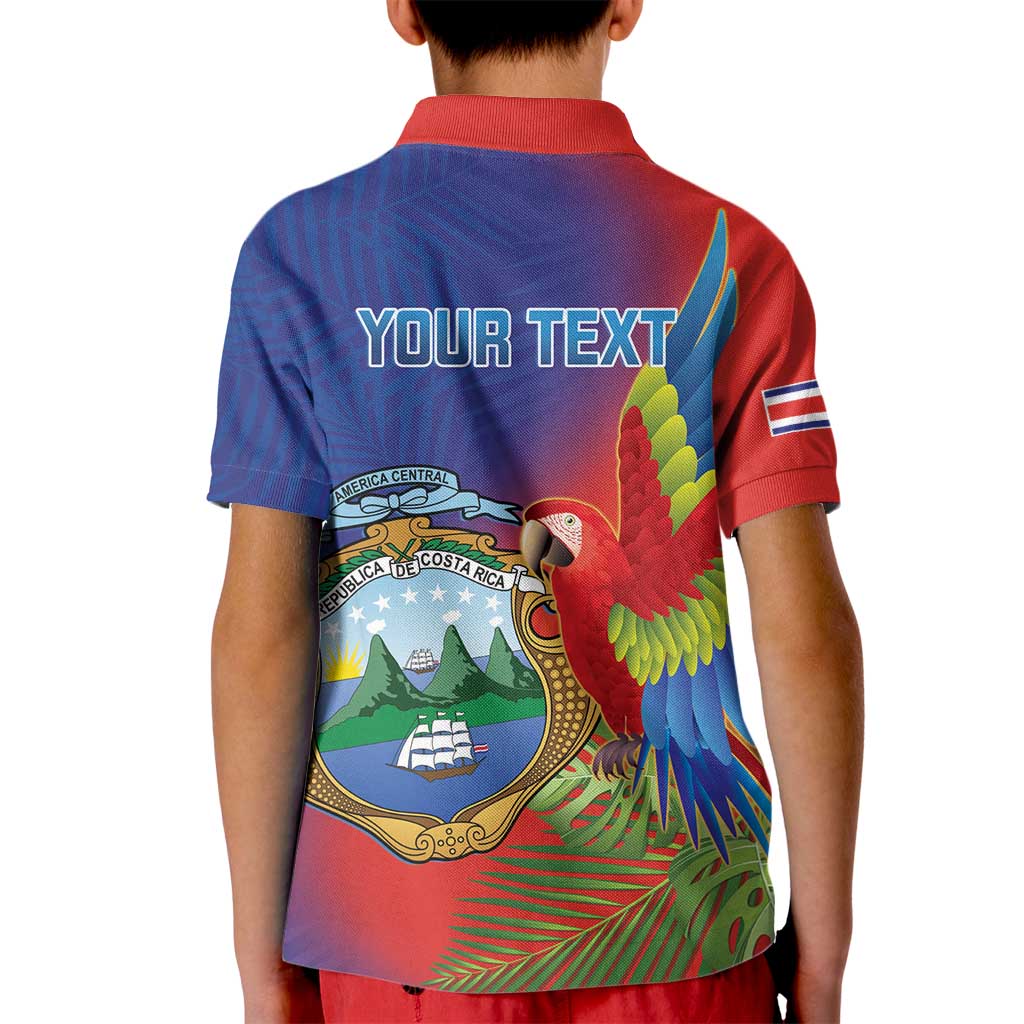 Personalized Costa Rica Independence Day Kid Polo Shirt Scarlet Macaw Parrot With Coat Of Arms - Wonder Print Shop
