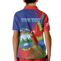 Personalized Costa Rica Independence Day Kid Polo Shirt Scarlet Macaw Parrot With Coat Of Arms - Wonder Print Shop
