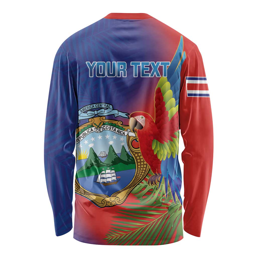 Personalized Costa Rica Independence Day Long Sleeve Shirt Scarlet Macaw Parrot With Coat Of Arms - Wonder Print Shop