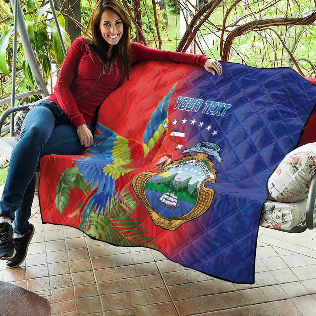 Personalized Costa Rica Independence Day Quilt Scarlet Macaw Parrot With Coat Of Arms - Wonder Print Shop