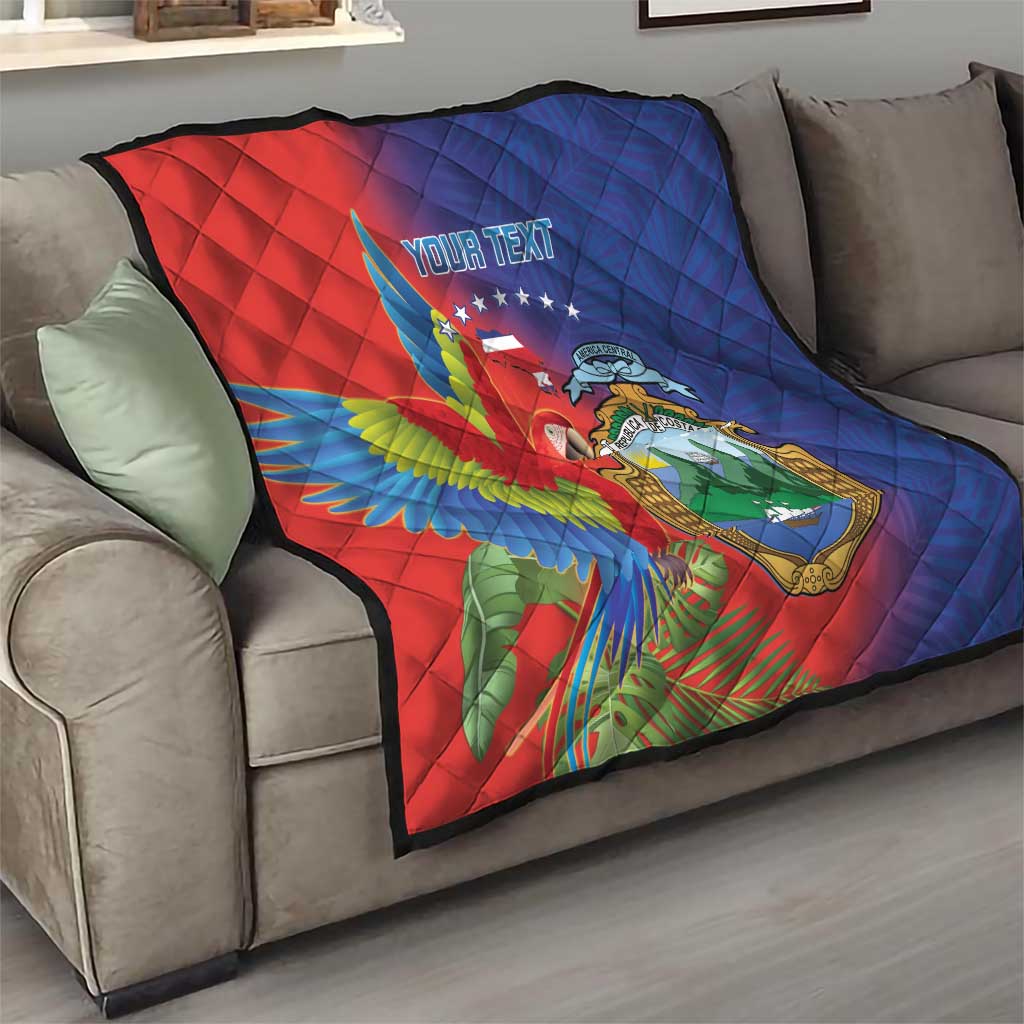 Personalized Costa Rica Independence Day Quilt Scarlet Macaw Parrot With Coat Of Arms - Wonder Print Shop