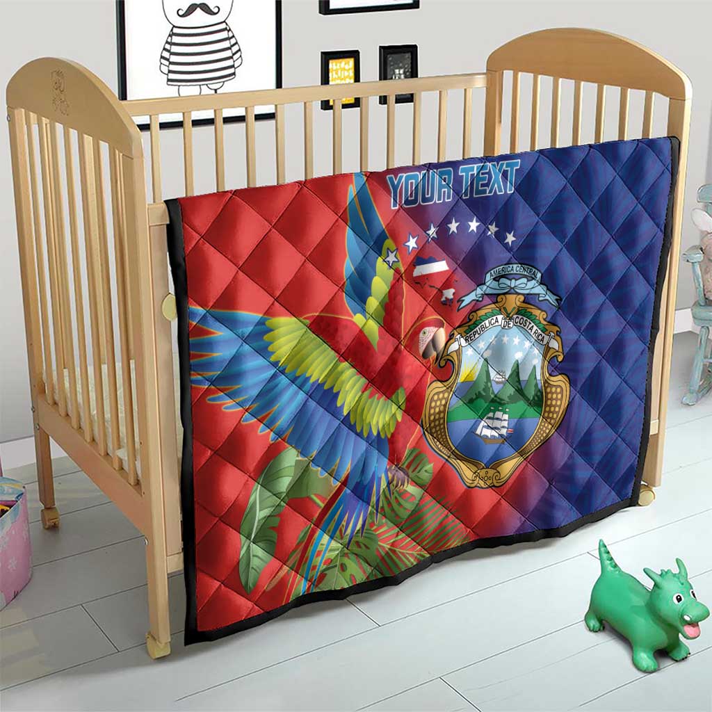 Personalized Costa Rica Independence Day Quilt Scarlet Macaw Parrot With Coat Of Arms - Wonder Print Shop