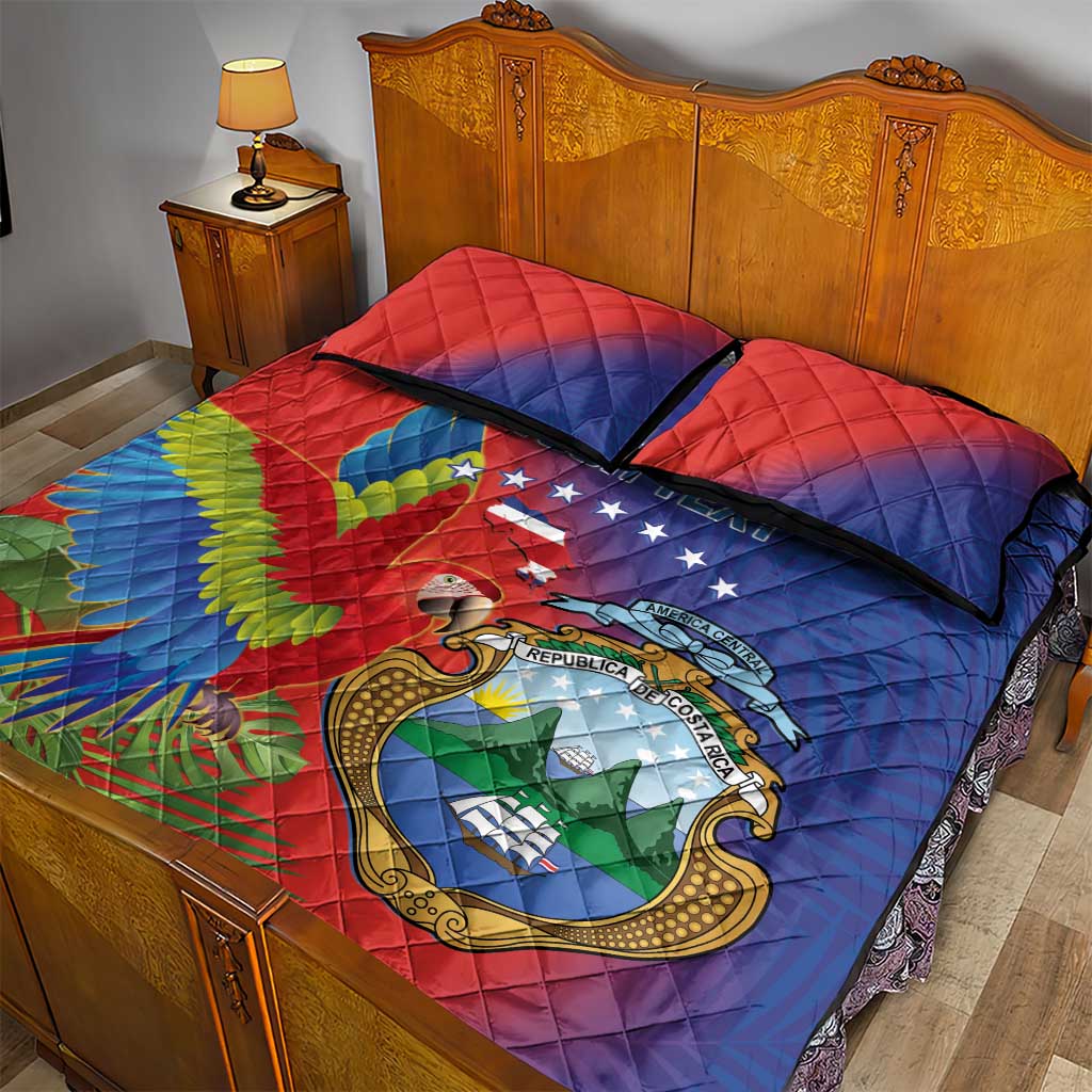 Personalized Costa Rica Independence Day Quilt Bed Set Scarlet Macaw Parrot With Coat Of Arms - Wonder Print Shop
