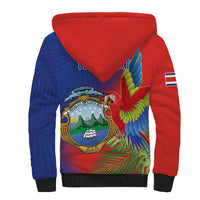 Personalized Costa Rica Independence Day Sherpa Hoodie Scarlet Macaw Parrot With Coat Of Arms - Wonder Print Shop