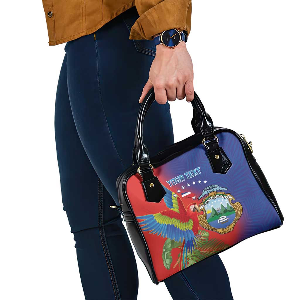 Personalized Costa Rica Independence Day Shoulder Handbag Scarlet Macaw Parrot With Coat Of Arms