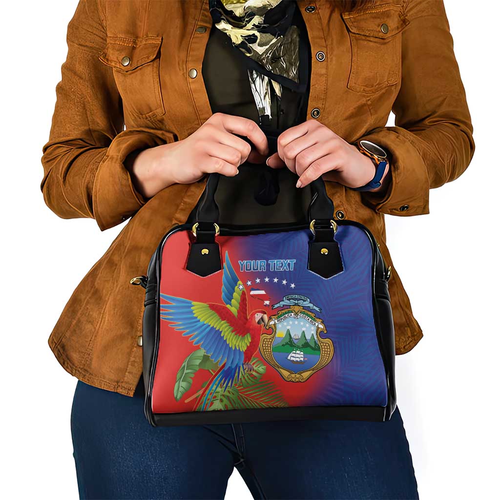 Personalized Costa Rica Independence Day Shoulder Handbag Scarlet Macaw Parrot With Coat Of Arms