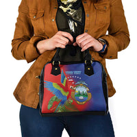 Personalized Costa Rica Independence Day Shoulder Handbag Scarlet Macaw Parrot With Coat Of Arms