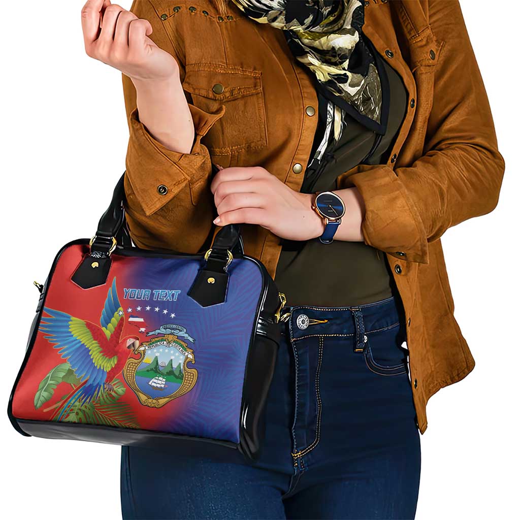 Personalized Costa Rica Independence Day Shoulder Handbag Scarlet Macaw Parrot With Coat Of Arms