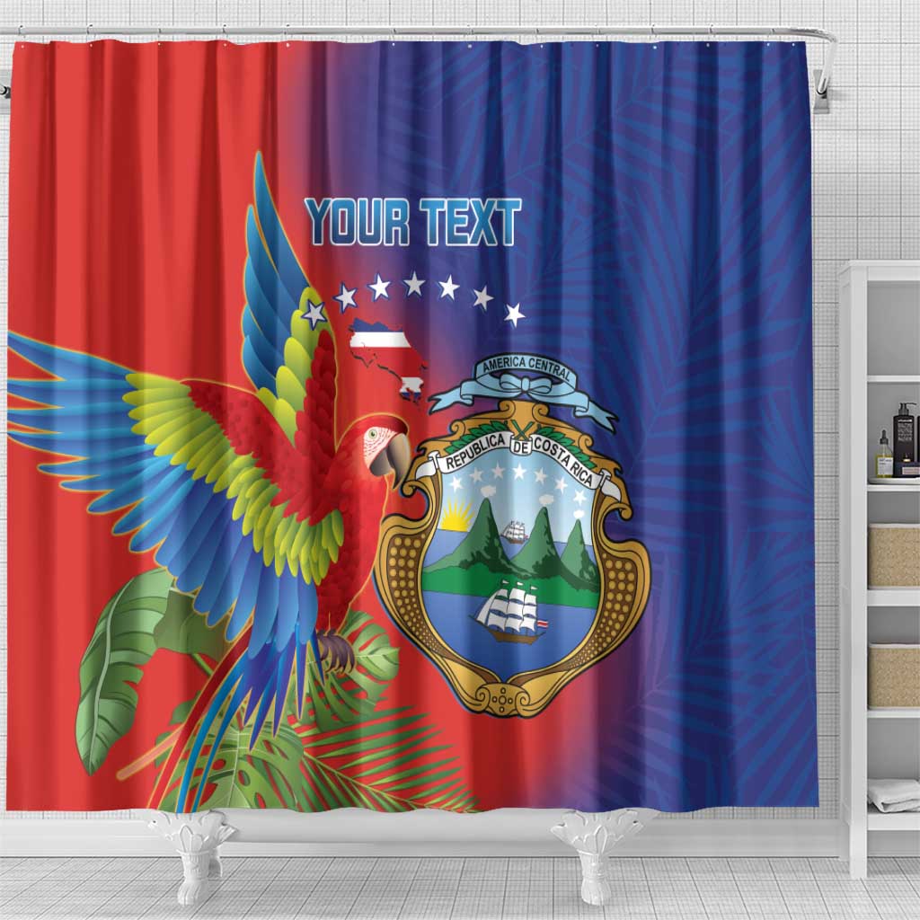 Personalized Costa Rica Independence Day Shower Curtain Scarlet Macaw Parrot With Coat Of Arms