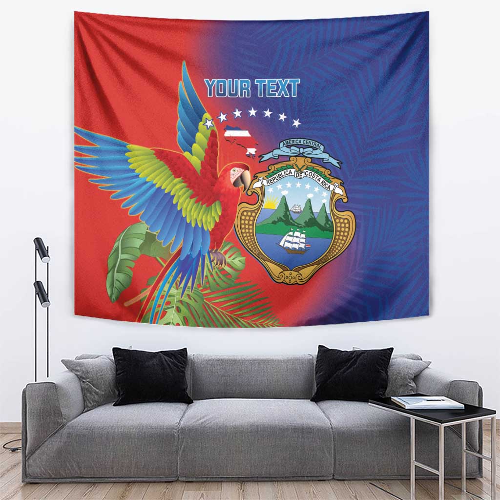 Personalized Costa Rica Independence Day Tapestry Scarlet Macaw Parrot With Coat Of Arms - Wonder Print Shop