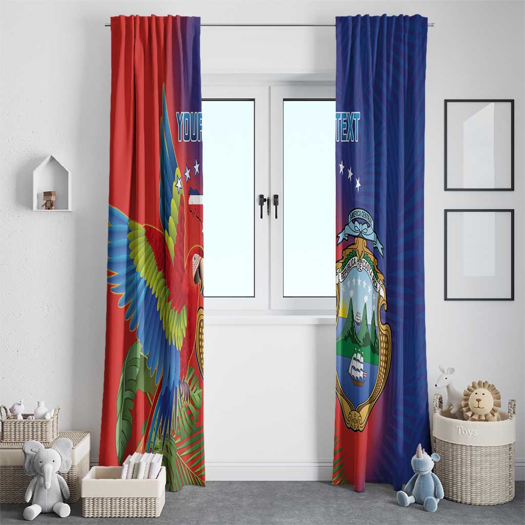 Personalized Costa Rica Independence Day Window Curtain Scarlet Macaw Parrot With Coat Of Arms - Wonder Print Shop