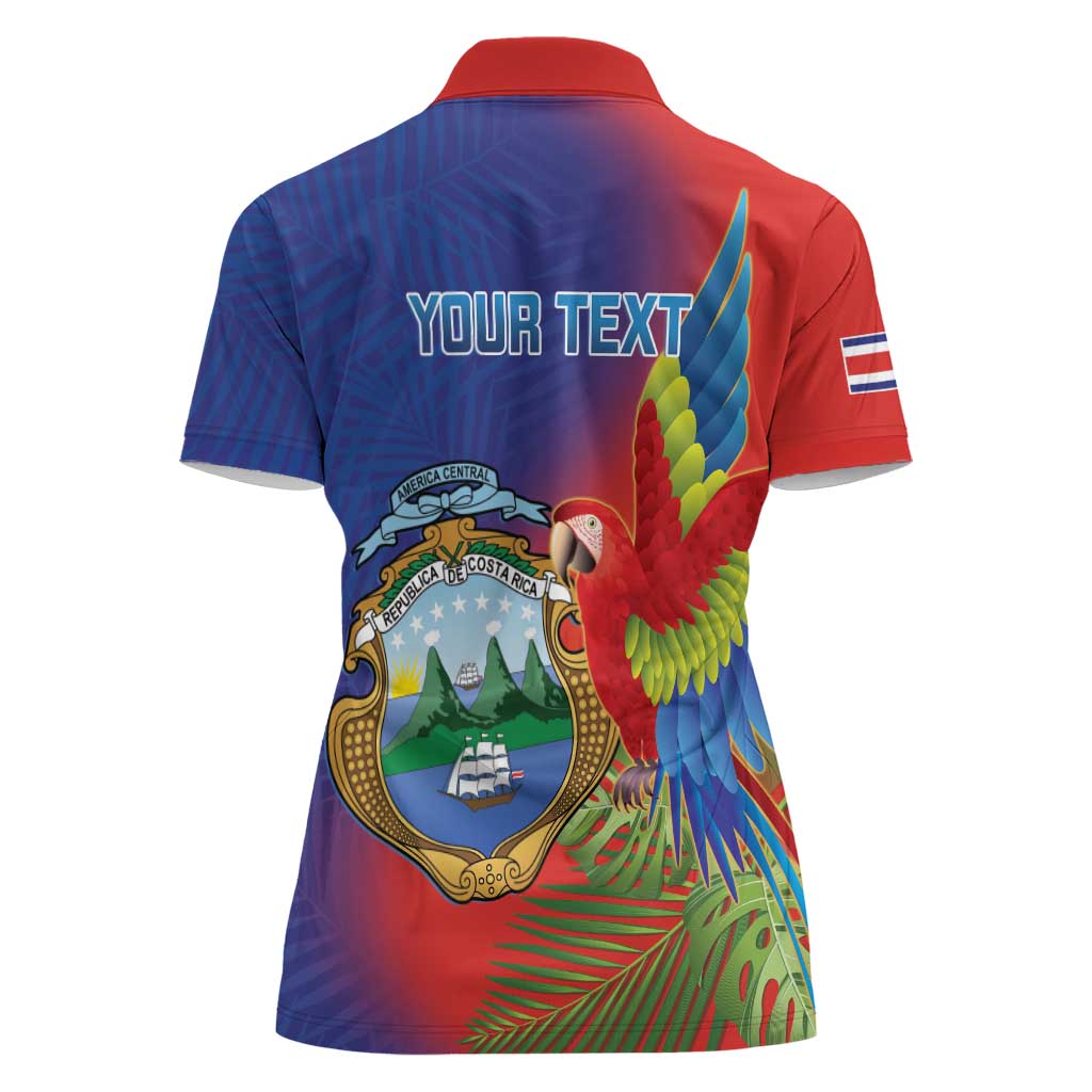 Personalized Costa Rica Independence Day Women Polo Shirt Scarlet Macaw Parrot With Coat Of Arms - Wonder Print Shop
