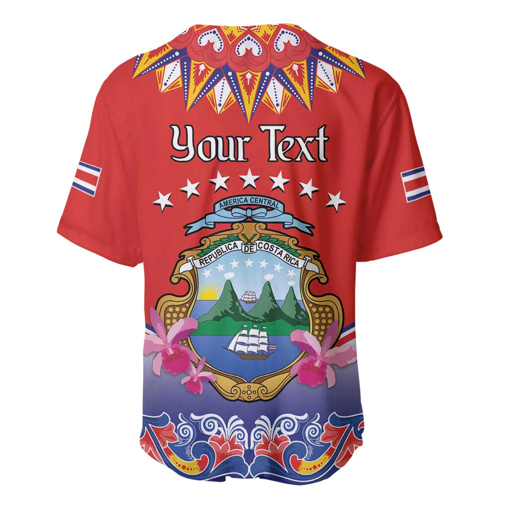 Personalized Costa Rica Independence Day Baseball Jersey Guaria Morada With Folk Pattern - Wonder Print Shop