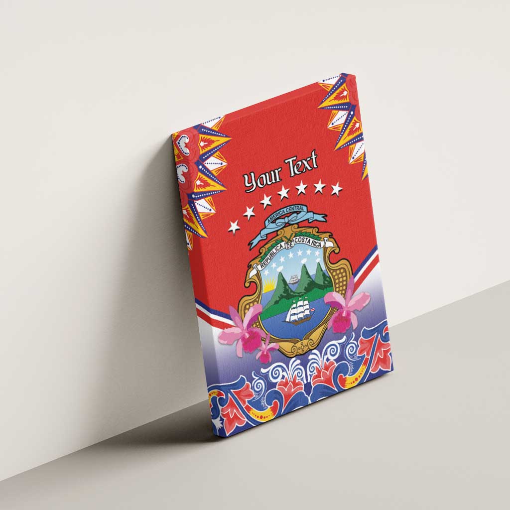 Personalized Costa Rica Independence Day Canvas Wall Art Guaria Morada With Folk Pattern - Wonder Print Shop