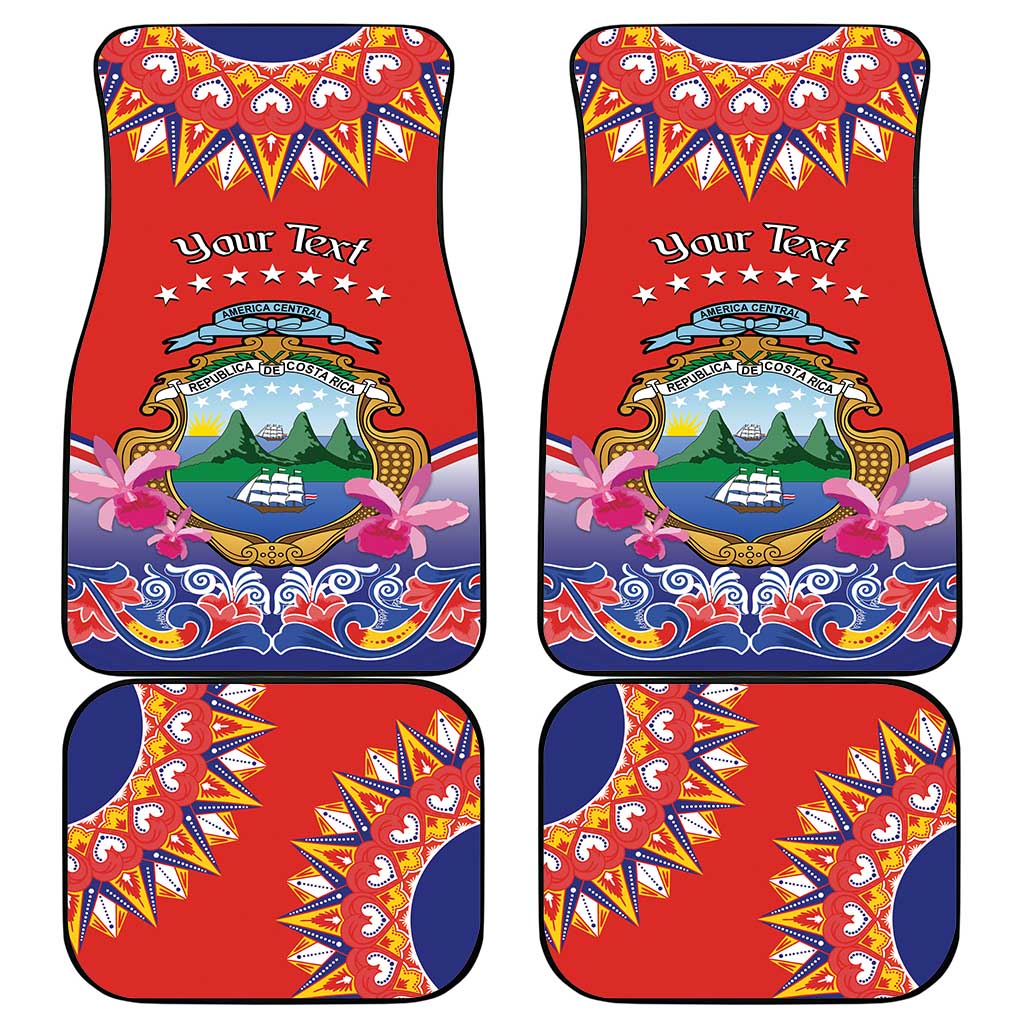 Personalized Costa Rica Independence Day Car Mats Guaria Morada With Folk Pattern - Wonder Print Shop