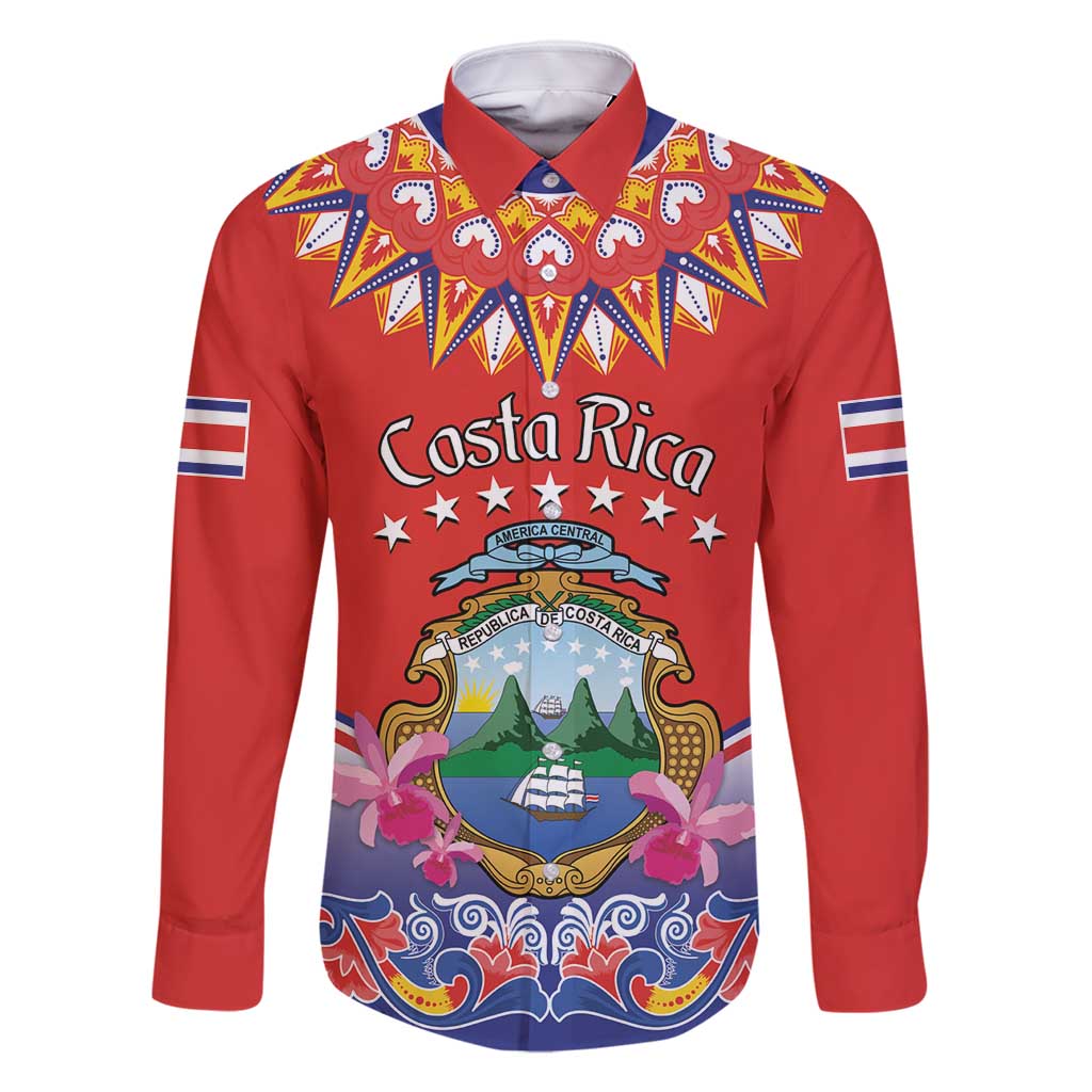 Personalized Costa Rica Independence Day Family Matching Long Sleeve Bodycon Dress and Hawaiian Shirt Guaria Morada With Folk Pattern - Wonder Print Shop