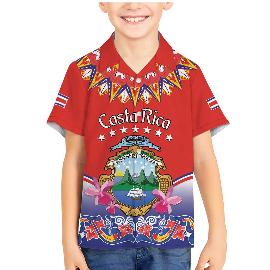 Personalized Costa Rica Independence Day Family Matching Mermaid Dress and Hawaiian Shirt Guaria Morada With Folk Pattern - Wonder Print Shop