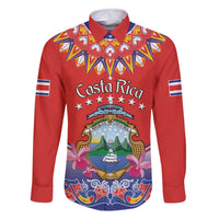 Personalized Costa Rica Independence Day Family Matching Off The Shoulder Long Sleeve Dress and Hawaiian Shirt Guaria Morada With Folk Pattern - Wonder Print Shop