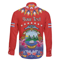 Personalized Costa Rica Independence Day Family Matching Off Shoulder Short Dress and Hawaiian Shirt Guaria Morada With Folk Pattern - Wonder Print Shop