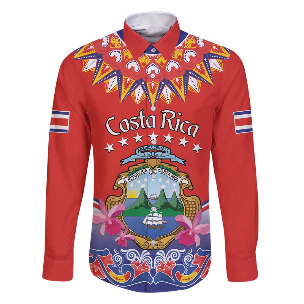 Personalized Costa Rica Independence Day Family Matching Short Sleeve Bodycon Dress and Hawaiian Shirt Guaria Morada With Folk Pattern - Wonder Print Shop