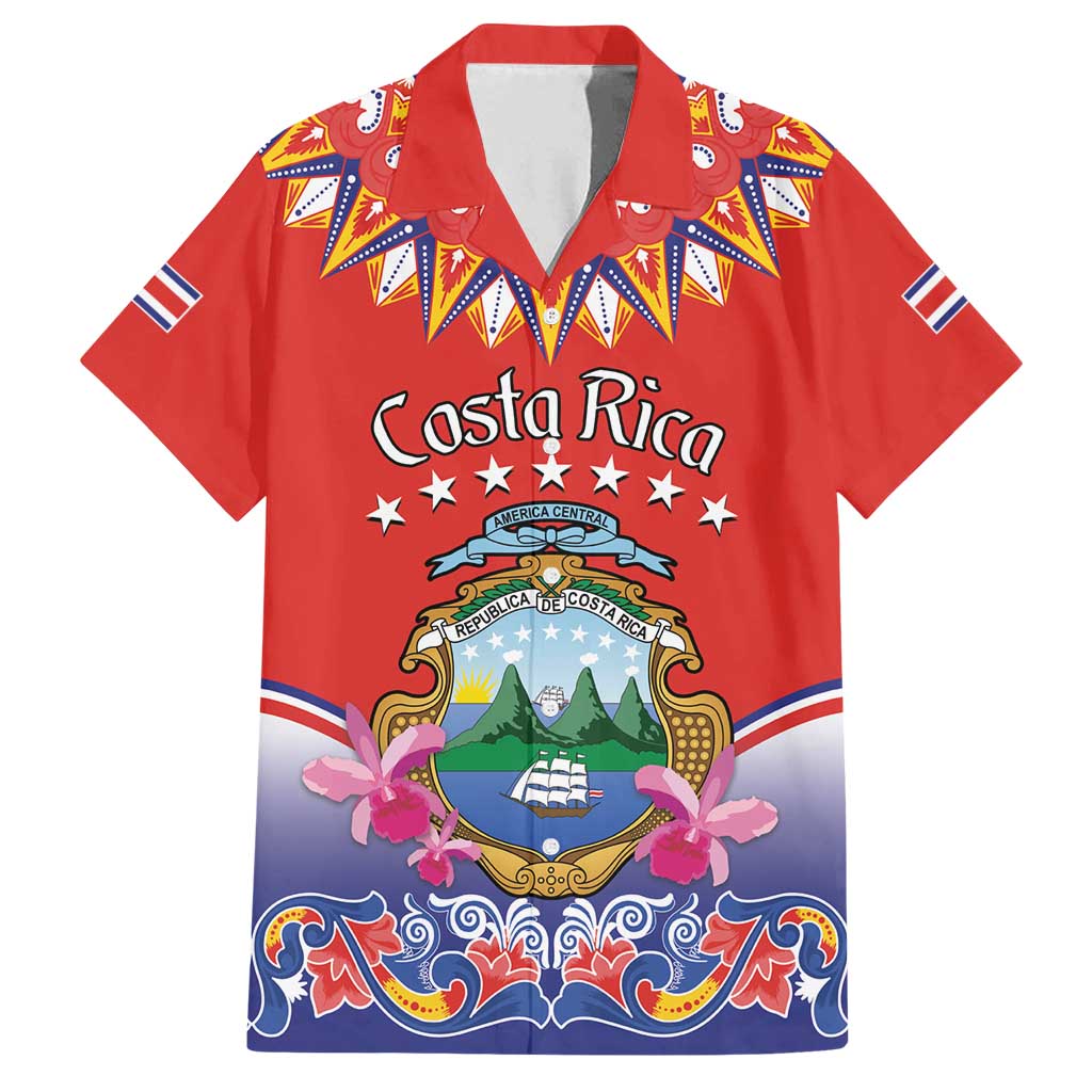 Personalized Costa Rica Independence Day Family Matching Summer Maxi Dress and Hawaiian Shirt Guaria Morada With Folk Pattern - Wonder Print Shop